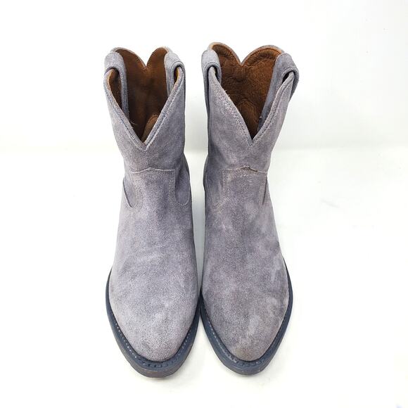 Frye Billy Short Suede Leather Western Booties Blue Ash Velour Pull On Size US 7 - Picture 2 of 10